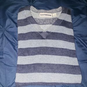 Express striped v neck sweater 100% lambs wool Sz-L